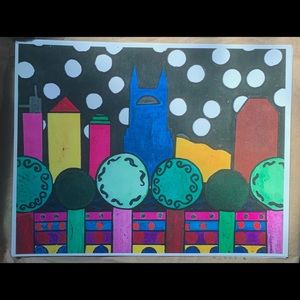 Abstract Nashville skyline gouache painting print